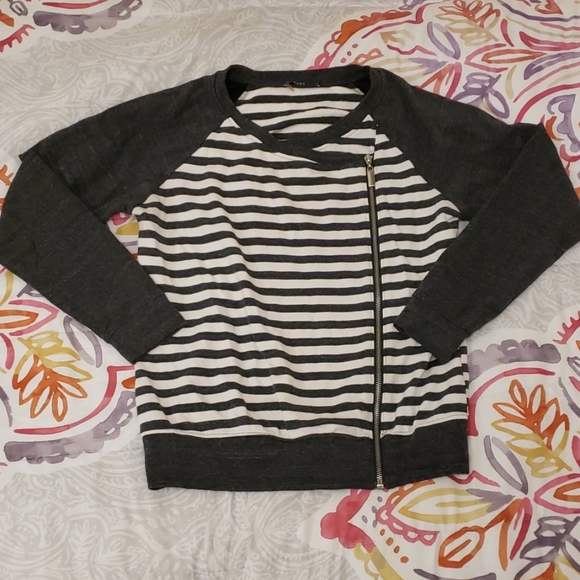 Tart Zip Up Sweatshirt Jacket Wrap Side Zip StripeGrey White Women's Small S - Picture 4 of 11